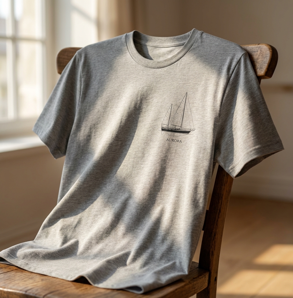 Custom sailboat shirt featuring technical line drawing - minimalist sailing apparel
